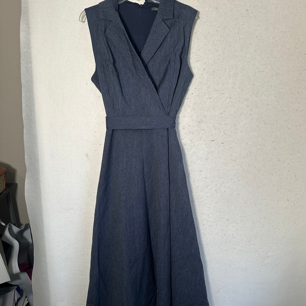 Julia Jordan Navy Blue Sleeveless Wrap Midi Dress with Belt Size 12